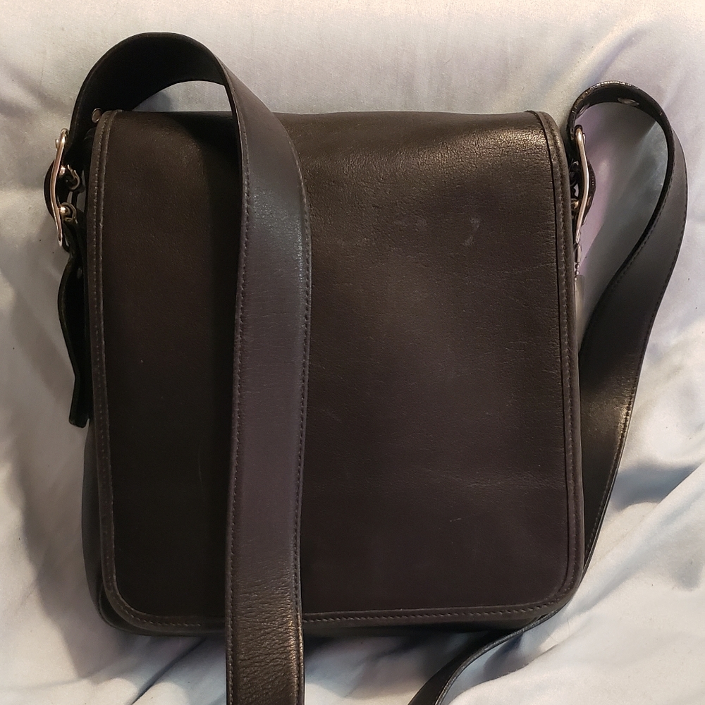 Coach Black Leather Foldover Crossbody Saddle Bag